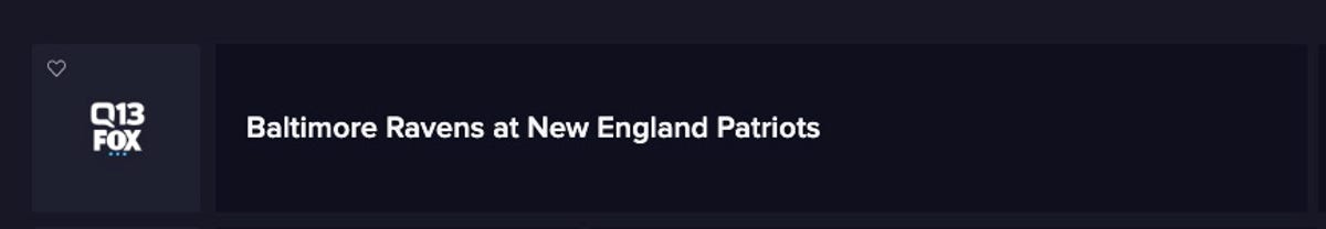 Sling TV guide to Seattle for the Patriots vs Ravens game.