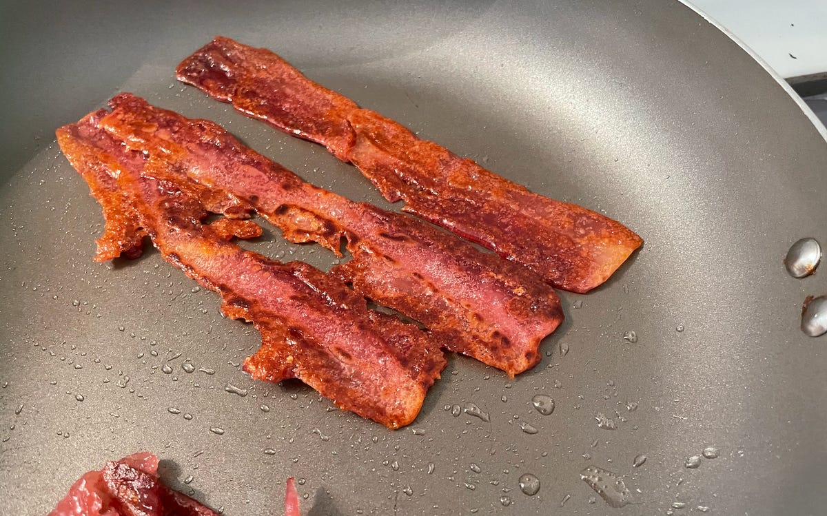 vegan bacon cooked in pan
