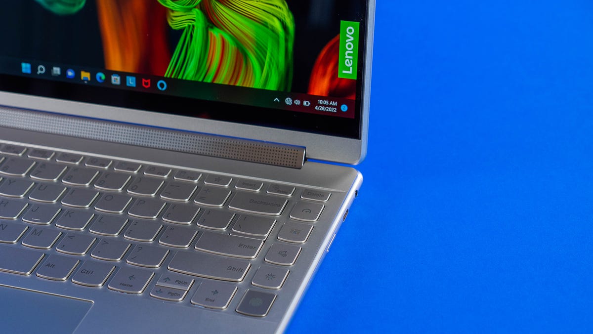 Close-up of the fingerprint reader on the Yoga 9i's right-hand side
