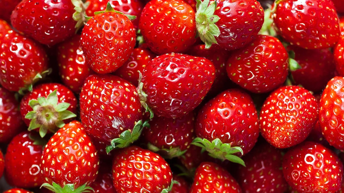 A bunch of bright red strawberries