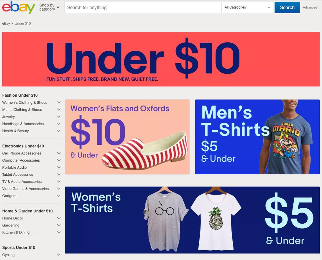 eBay’s new Under  page offers everything on the cheap