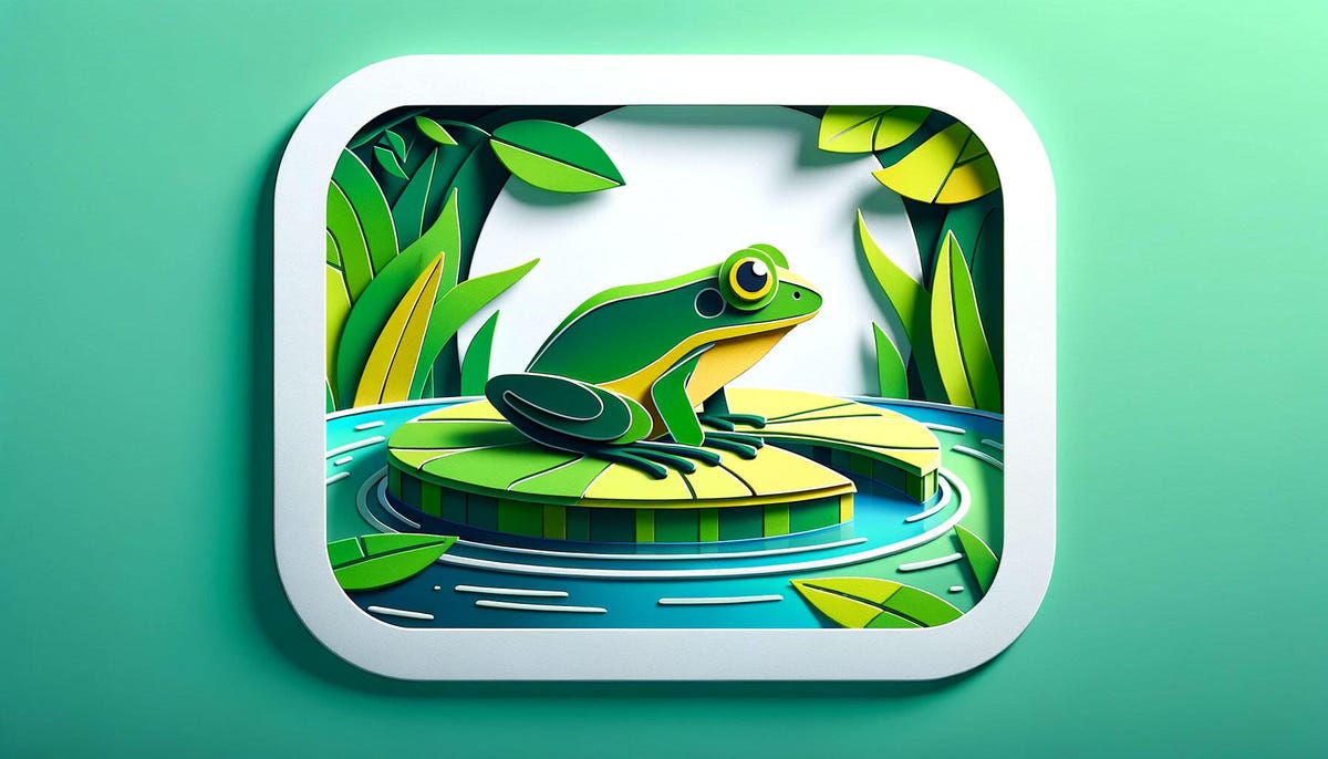 An OpenAI-generated image of frog on a lily pad rendered in a cut-paper style