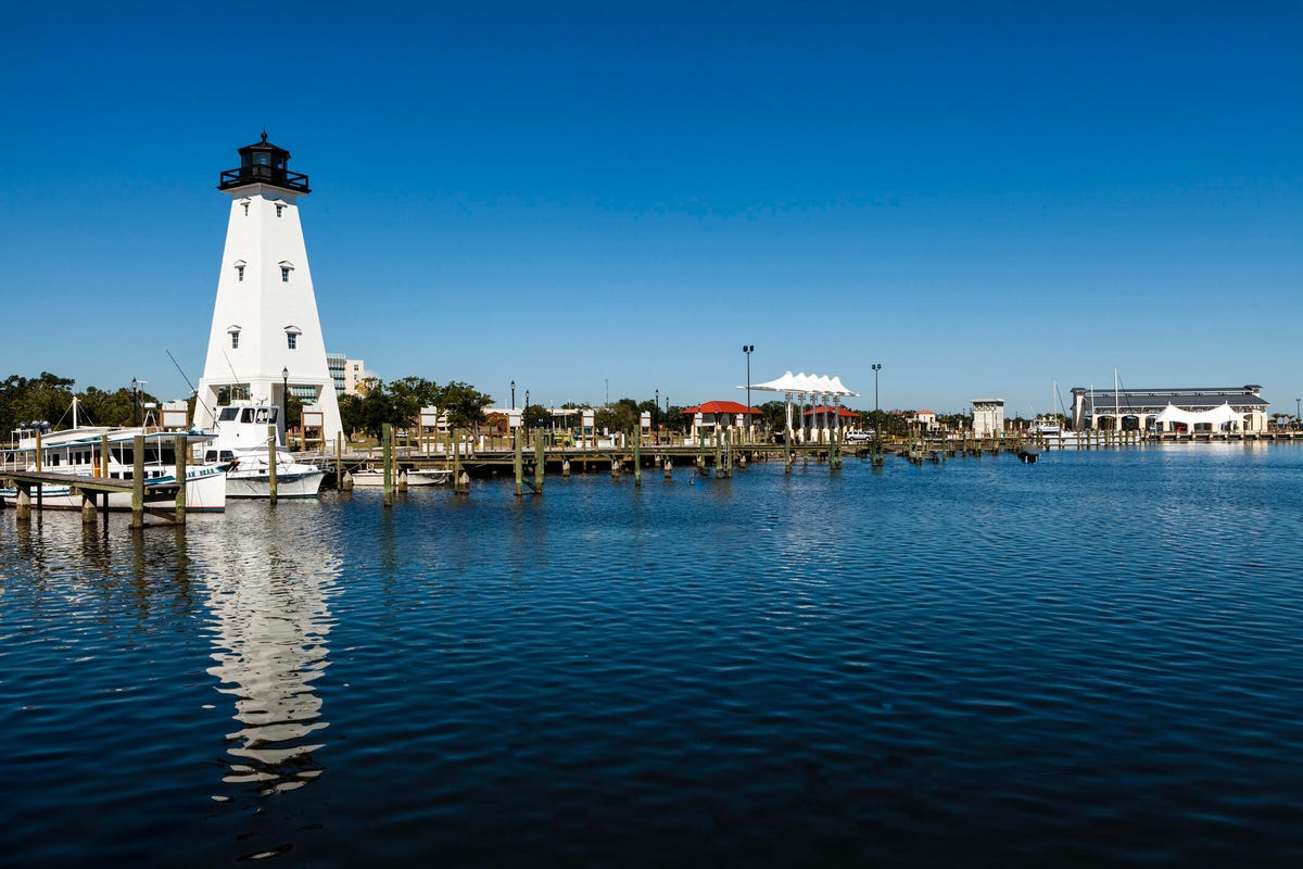Scenic view of the Gulfport Lighthouse after it was rebuilt in 2013 after Hurricane Katrina.