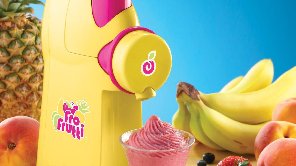 The Nostalgia Electrics FFT100 Fro-Frutti Frozen Fruit Dessert Maker lets users create their own unique flavors.