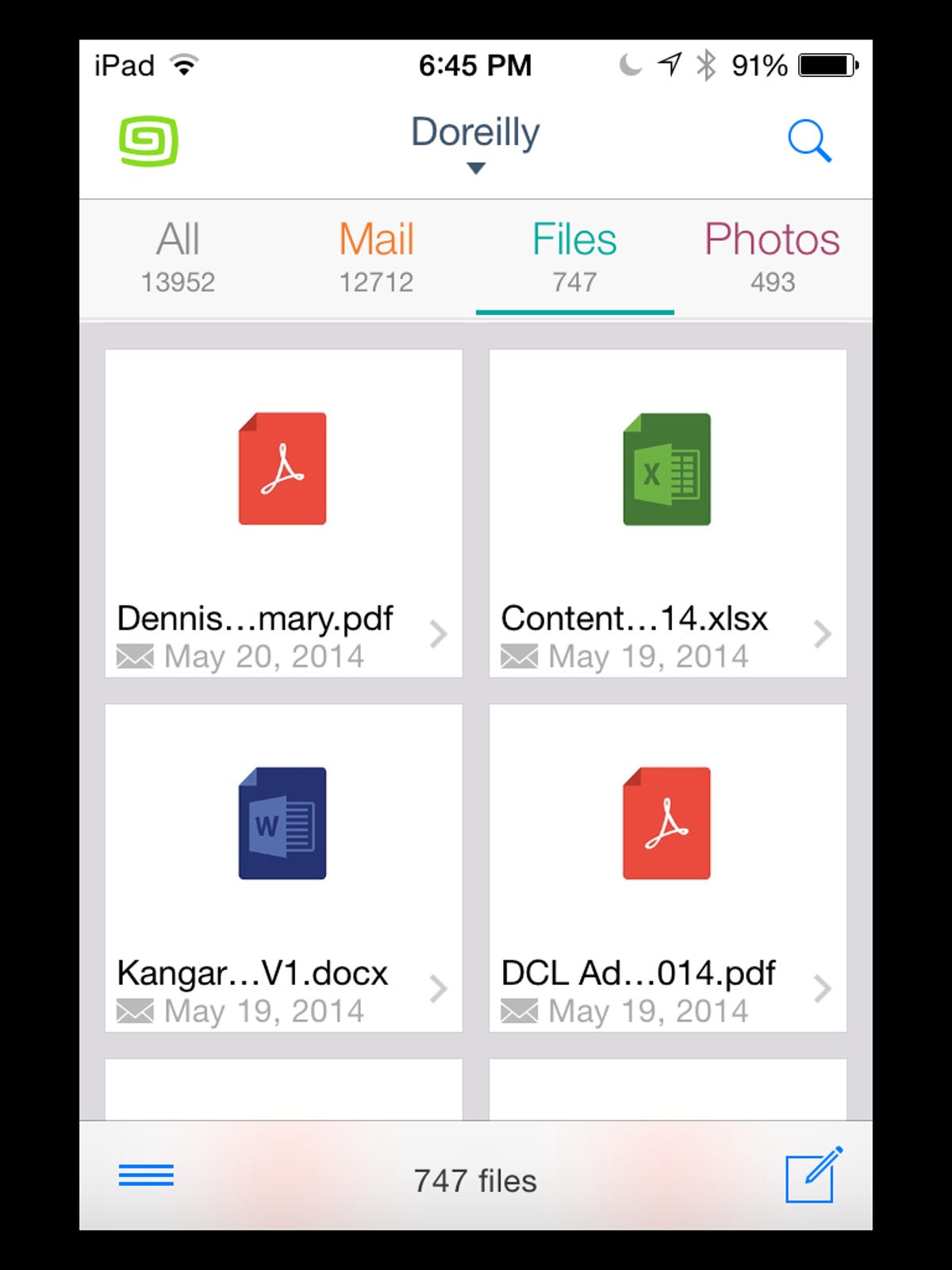 Gusto email app's file view