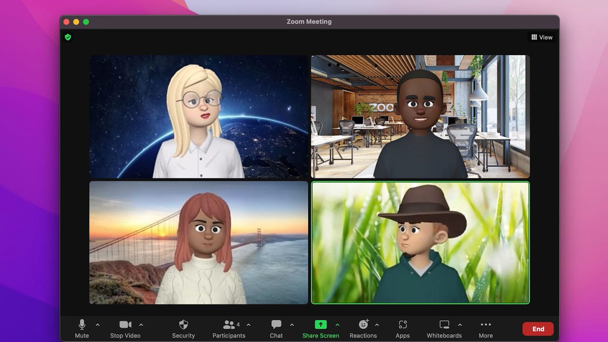 Four Zoom avatars in a meeting