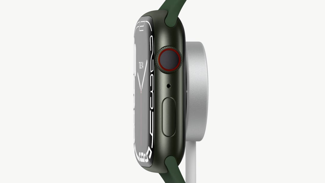 An Apple Watch Series 7 charging