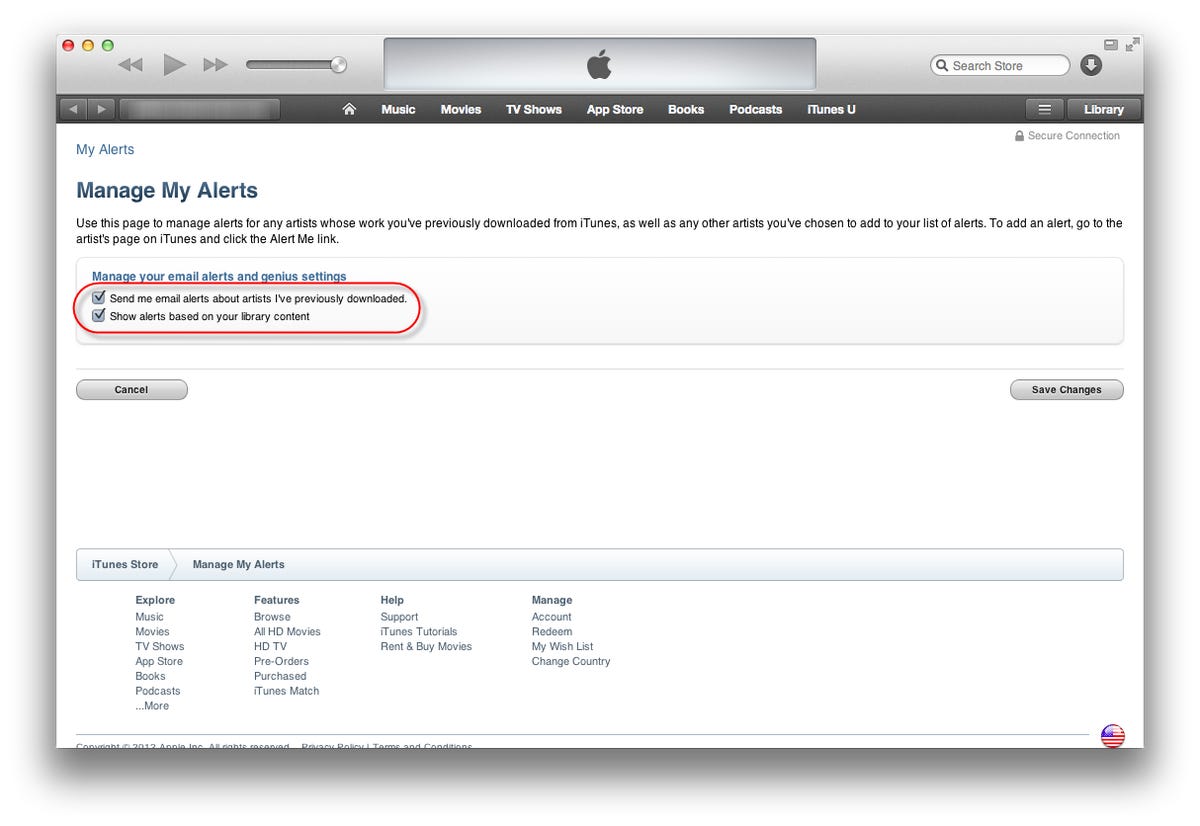 Set alerts in iTunes