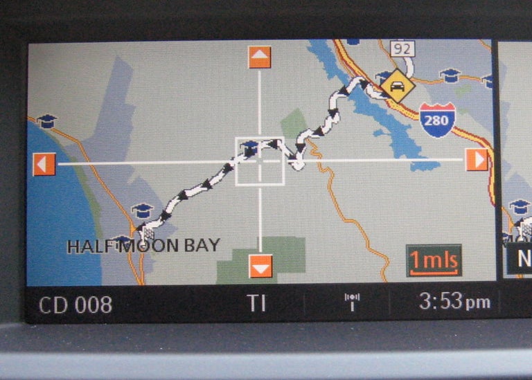 BMW navigation screen showing traffic