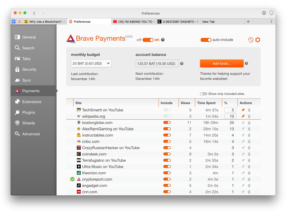 Brave's payment system now can direct money to YouTube creators