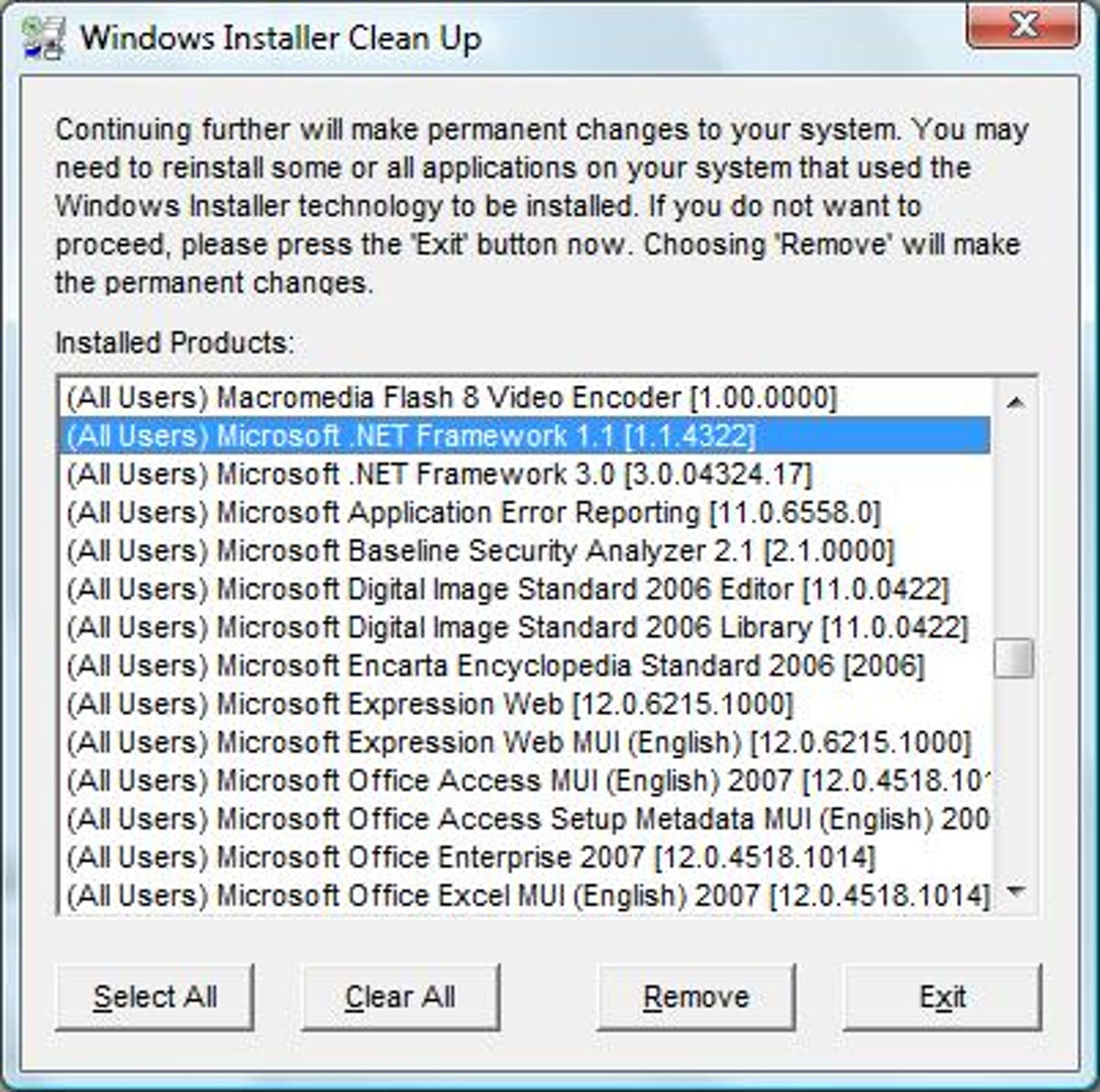 Microsoft Windows Installer CleanUp Utility