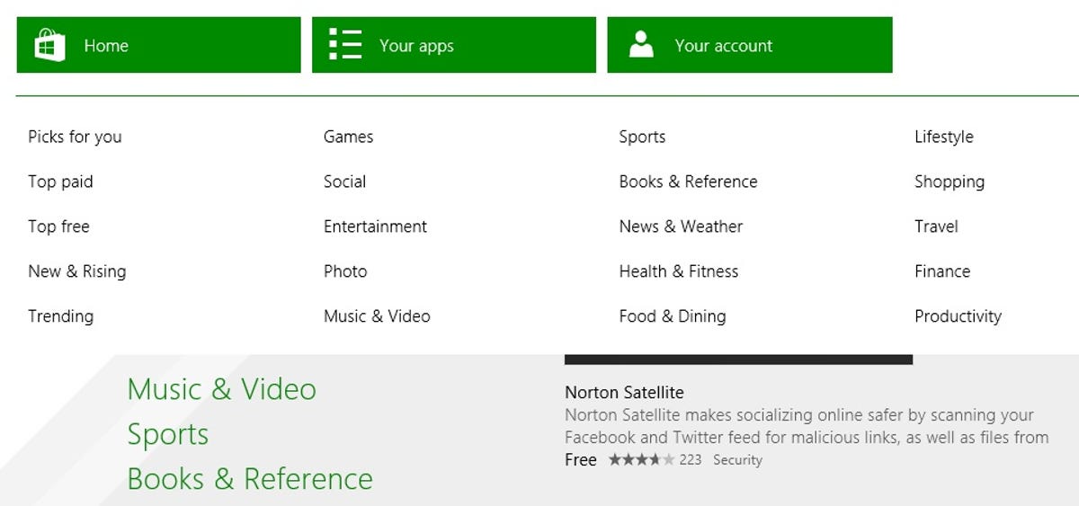 Windows 8.1 Store app options
