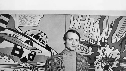 Roy Lichtenstein In Front Of His Work Whaam! In London In 1968