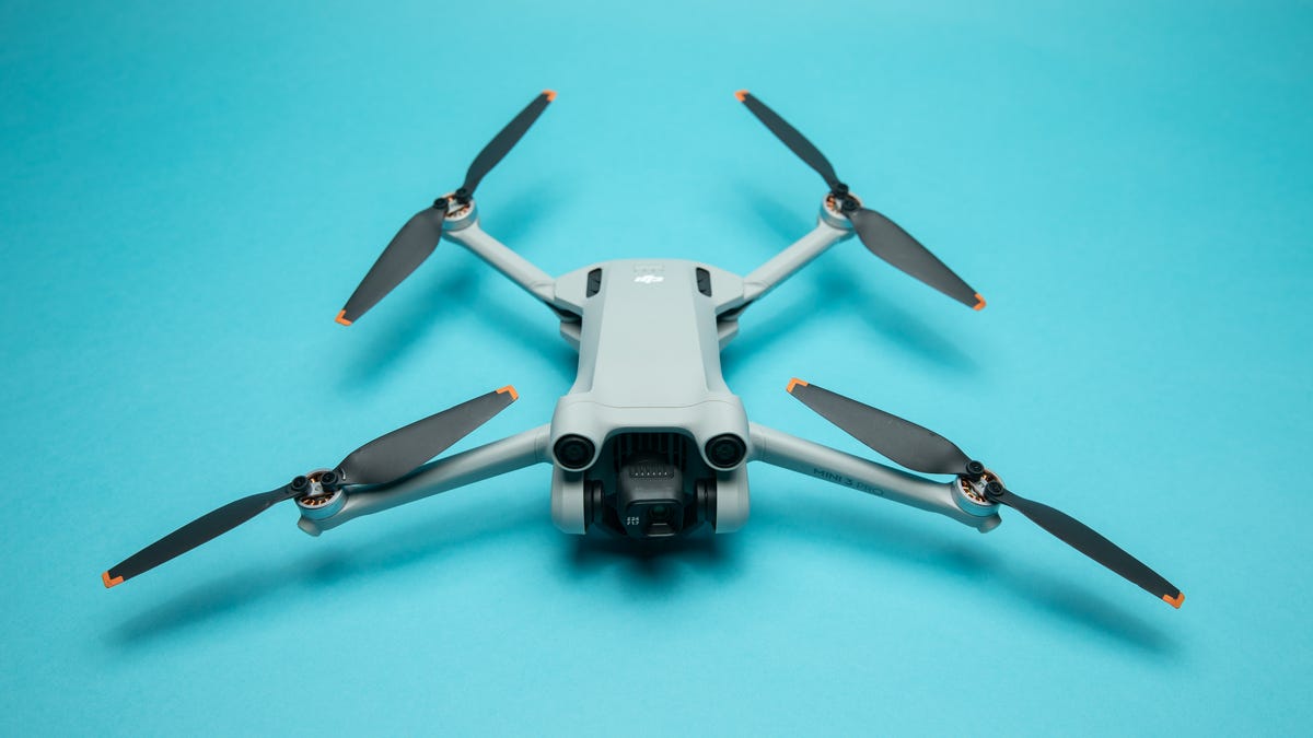 DJI Mini 3 Pro drone with propellers folded out