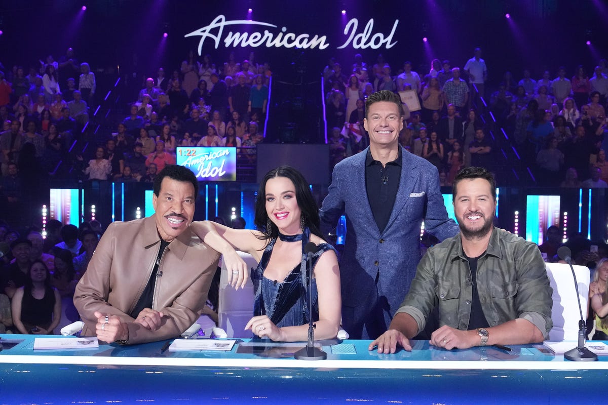 American Idol judges Lionel Ritchie, Katy Perry and Luke Bryan with host Ryan Seacrest