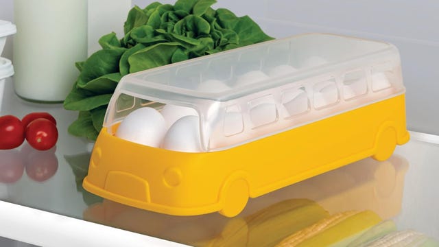 school bus egg holder in fridge