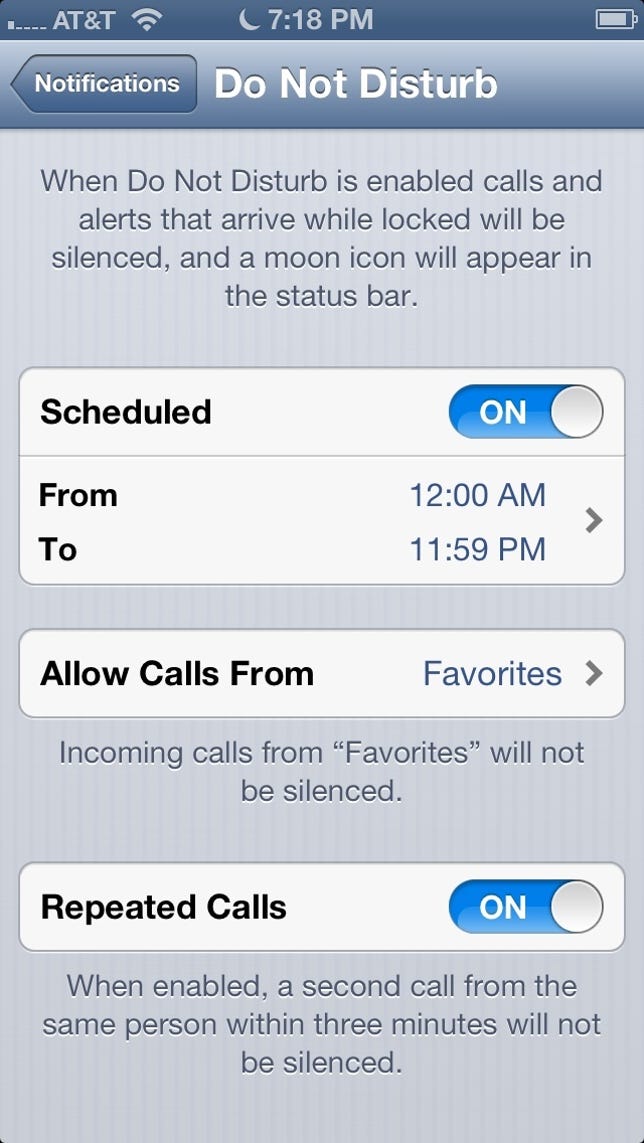 iPhone Do Not Disturb settings