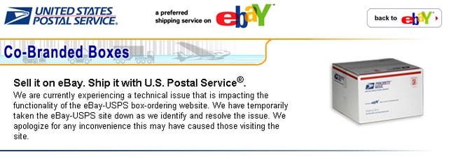 This is the message that now appears on the eBay Web page that was leaking customer data last night.