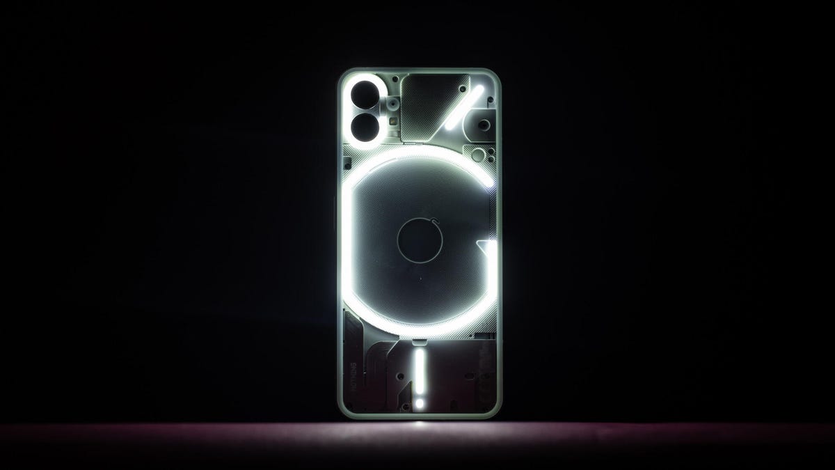 The Nothing Phone 1&apos;s back, featuring an LED "glyph"