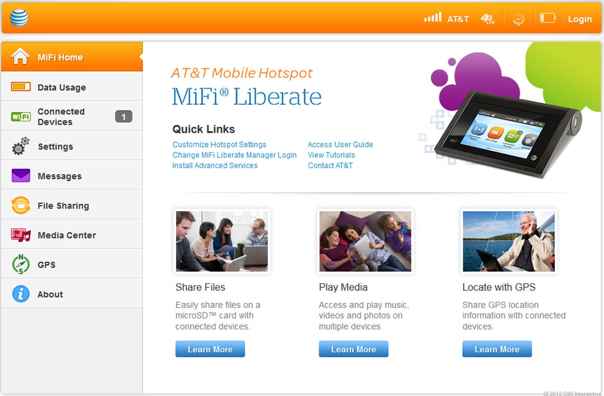 The MiFi Liberate's Web interface offers deep access to its features and settings.