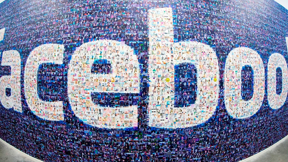 Facebook logo photographed with a fisheye lens