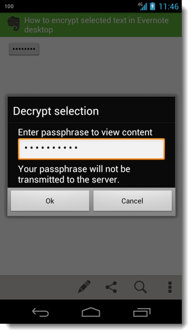 Decrypt text in Evernote for Android