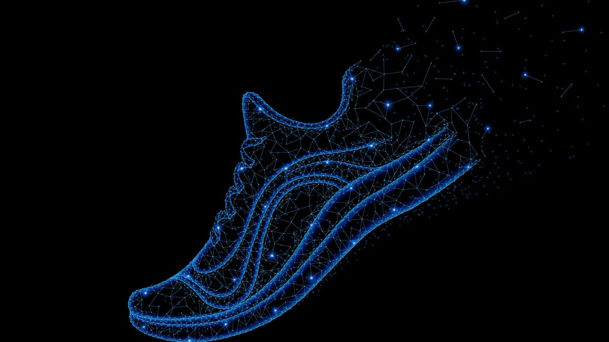 An image of a running shoe made up of data points.