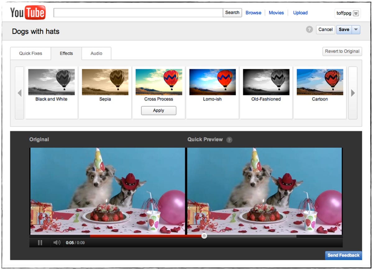 YouTube's new visual effects filters, done in a collaboration with Google-owned Picnik.
