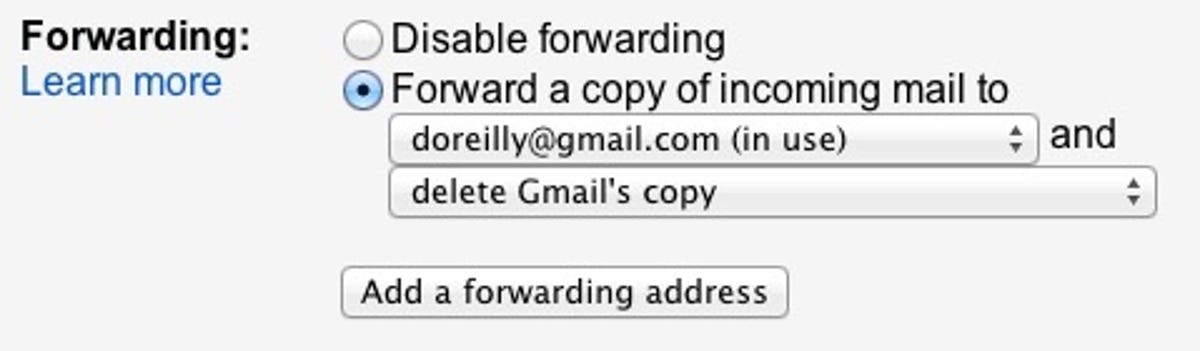 Gmail account-forwarding settings