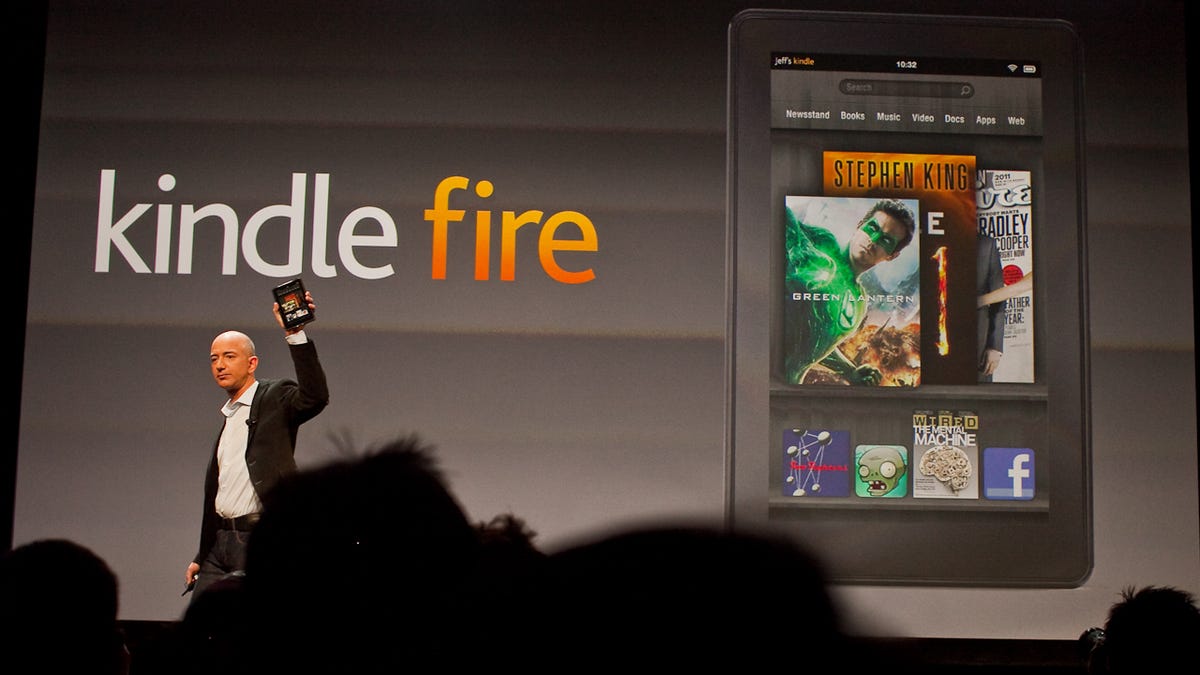 Amazon CEO Jeff Bezos unveils the Kindle Fire in September 2011.