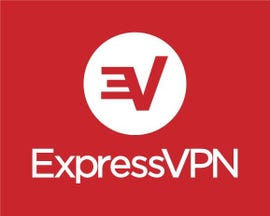 ExpressVPN logo in white on a red background