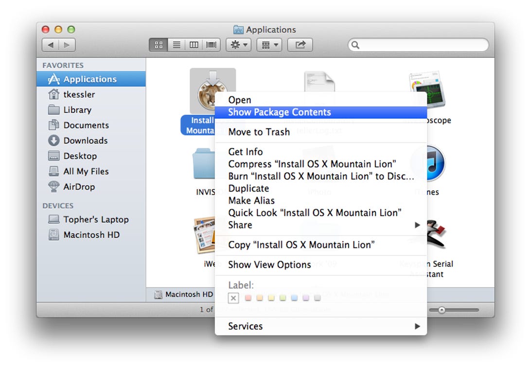 Mountain Lion installer file contents