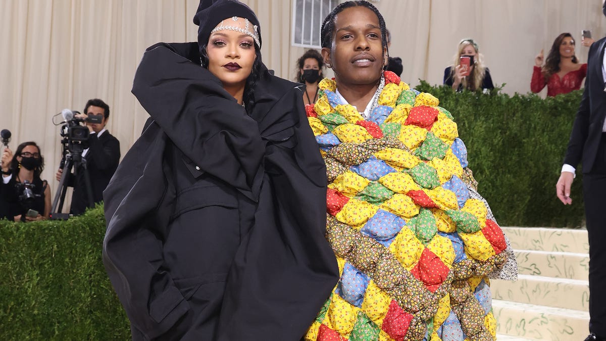 Rihanna and ASAP Rocky dressed in avant-garde costumes