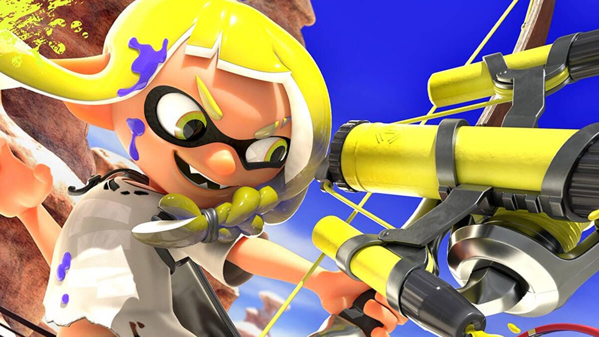 A screenshot from Splatoon 3's trailer of a character with yellow hair and a yellow bow