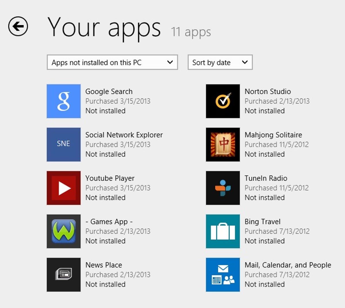 Windows 8.1 Store app uninstalled-programs list