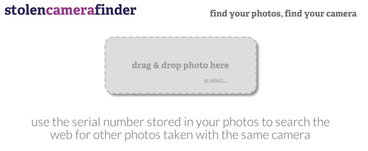 StolenCameraFinder's drag-and-drop image-tracing service