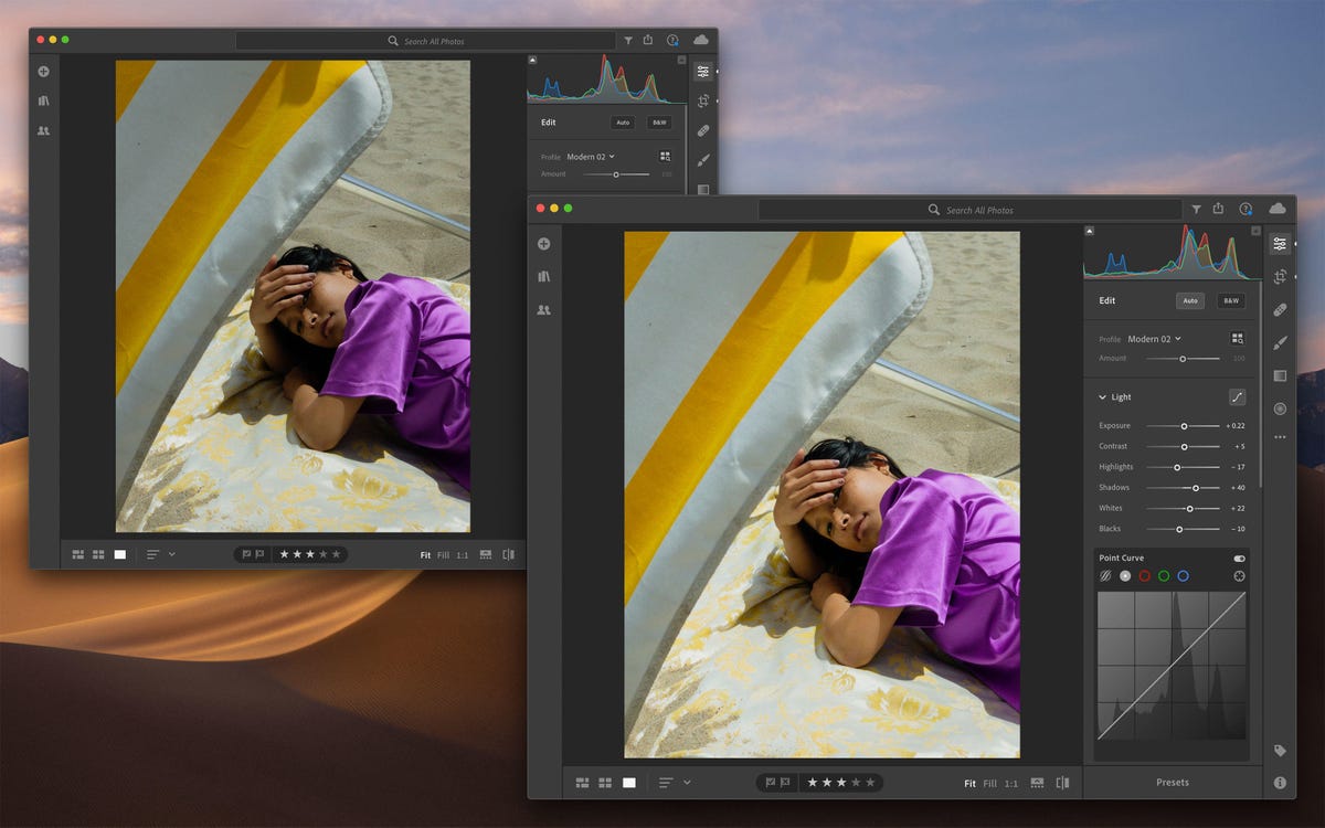 Adobe's Lightroom software, now available on the Mac App Store, is designed for editing and cataloging photos and costs $10 per month.