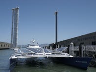 <p>The hydrogen-powered Energy Observer moored on the San Francisco Bay.</p>