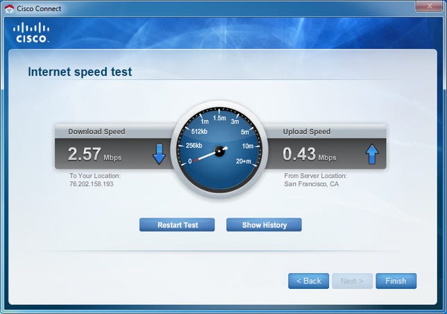 The Cisco Connect software now includes a handy Speed Test tool.