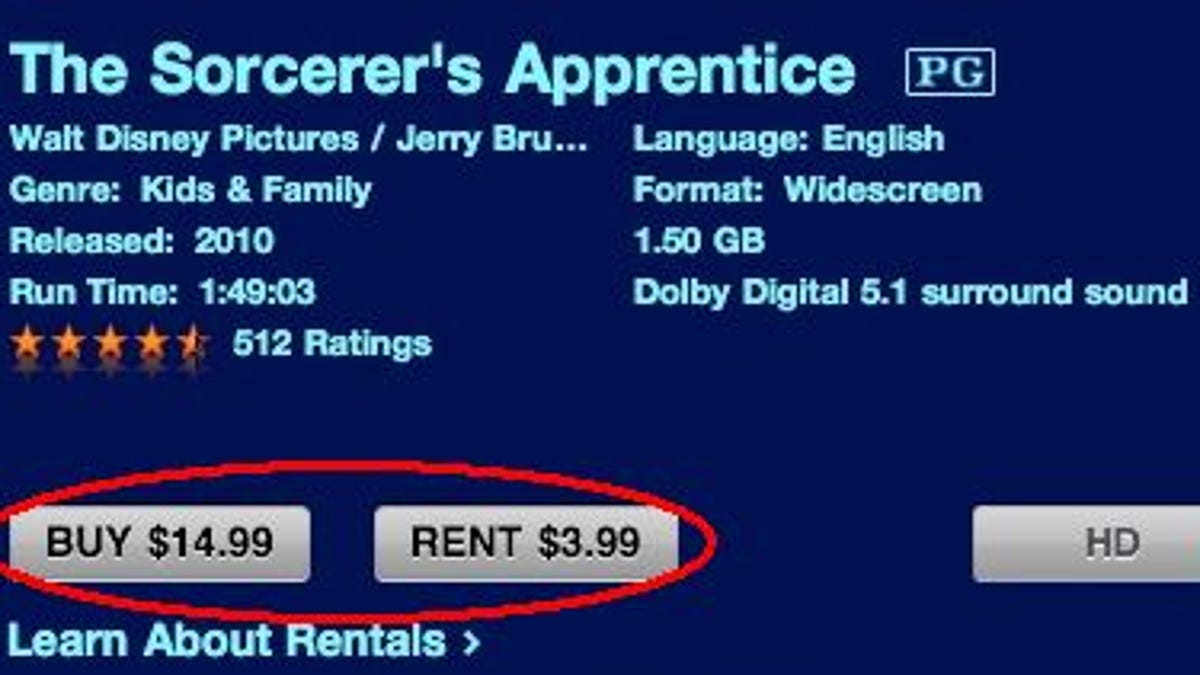 A typical SD movie costs $14.99 to buy or $3.99 to rent.