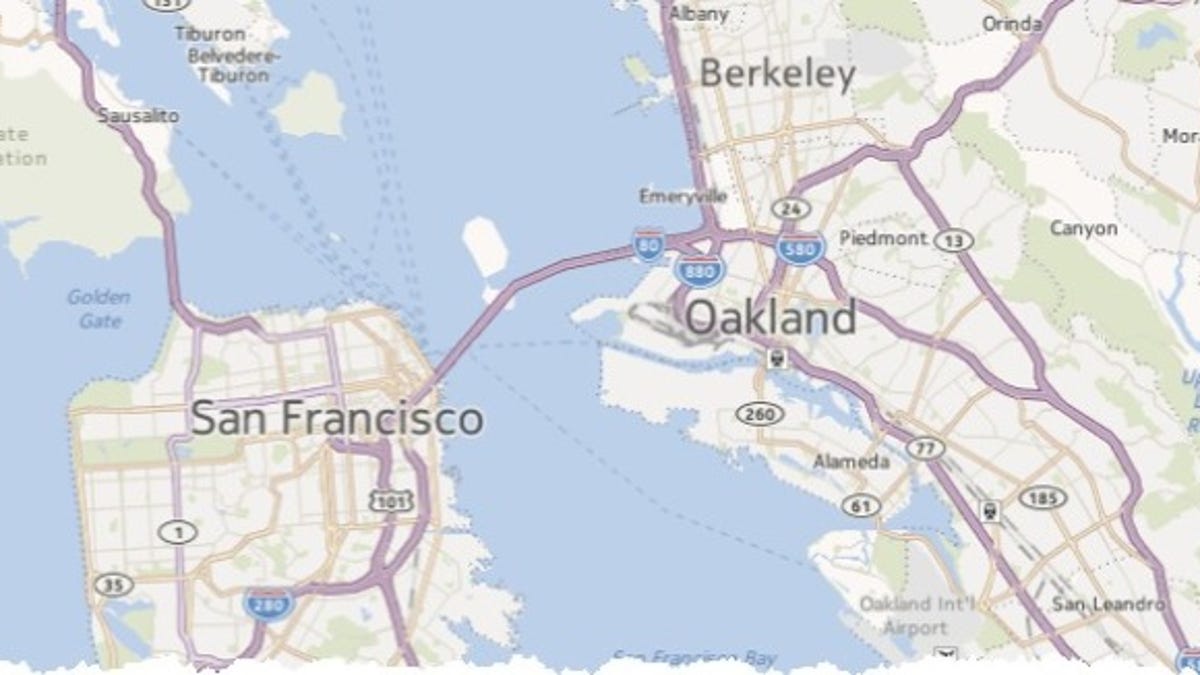 Nokia Web map of the San Francisco Bay area.