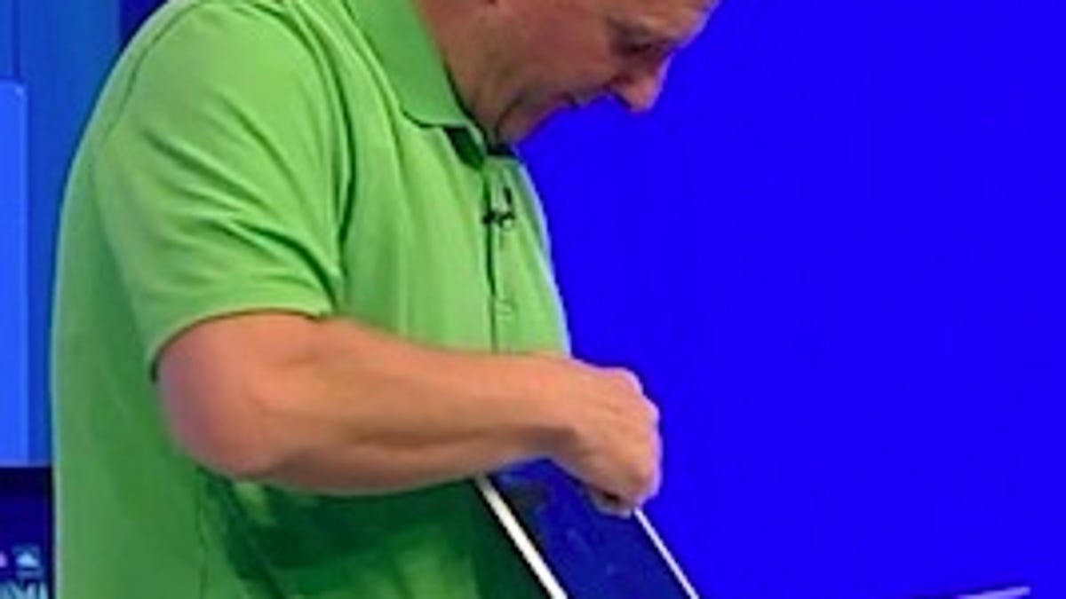 Microsoft CEO Steve Ballmer shows off an Acer touch-capable laptop late last month.