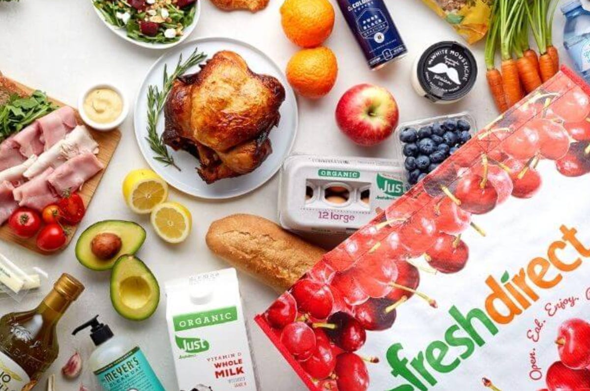 fresh direct bag with groceries on table