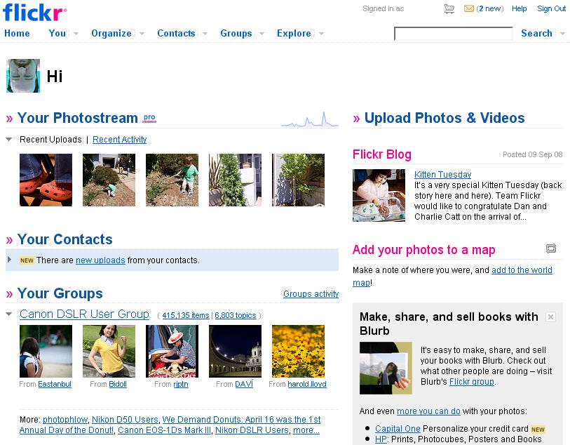 Yahoo's redesigned Flickr page