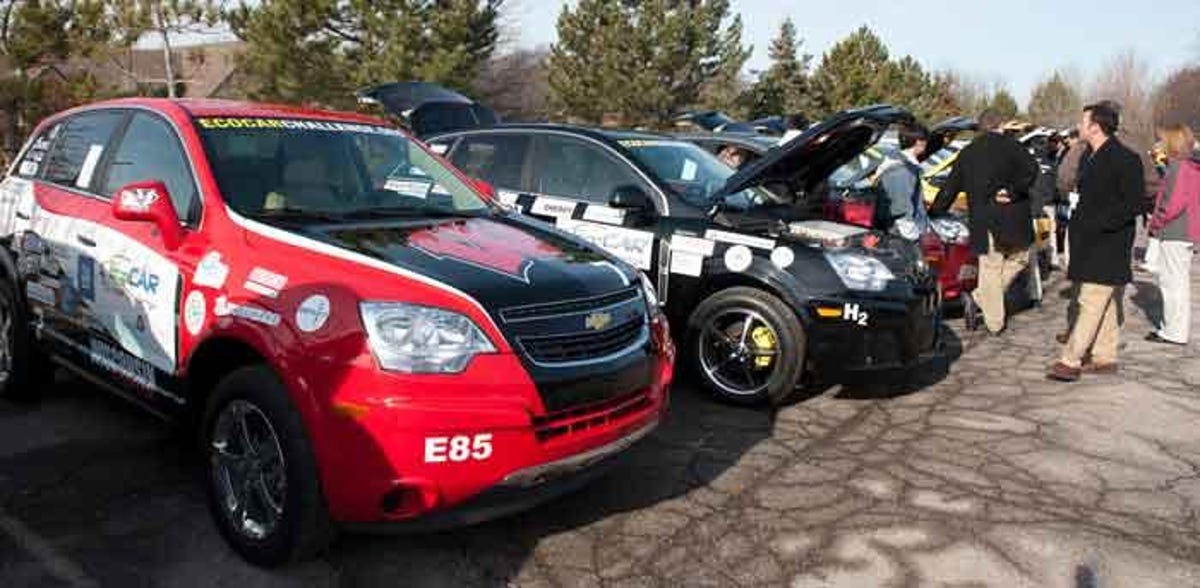 Alternative-power-train vehicles are on display at the EcoCar competition ride-and-drive. Sixteen teams of engineering students are in the third year of the contest, which ends in June.