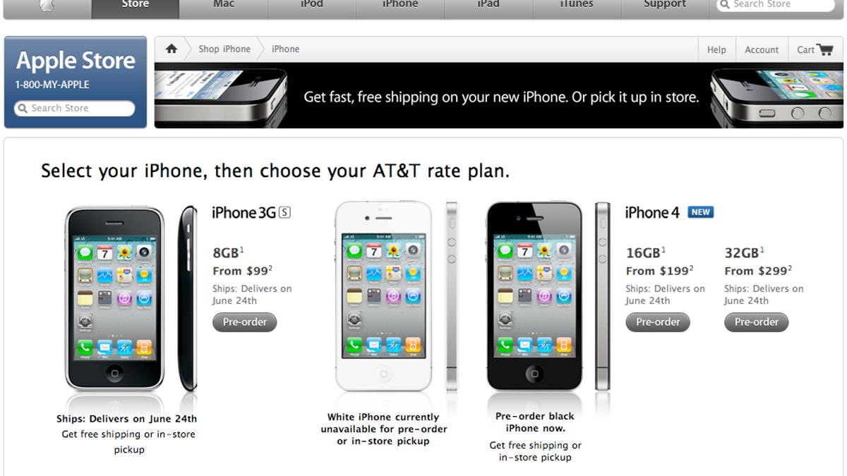 Apple now allowing iPhone 4 preorders via its online store.