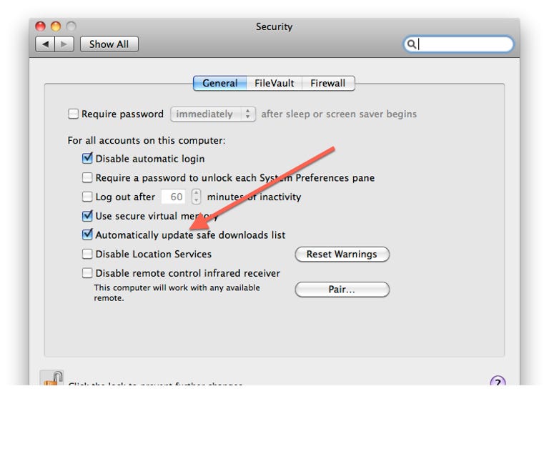 New security system preferences