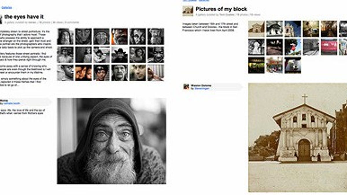Flickr galleries let members collect and 'curate' a presentation of up to 18 photos and videos.