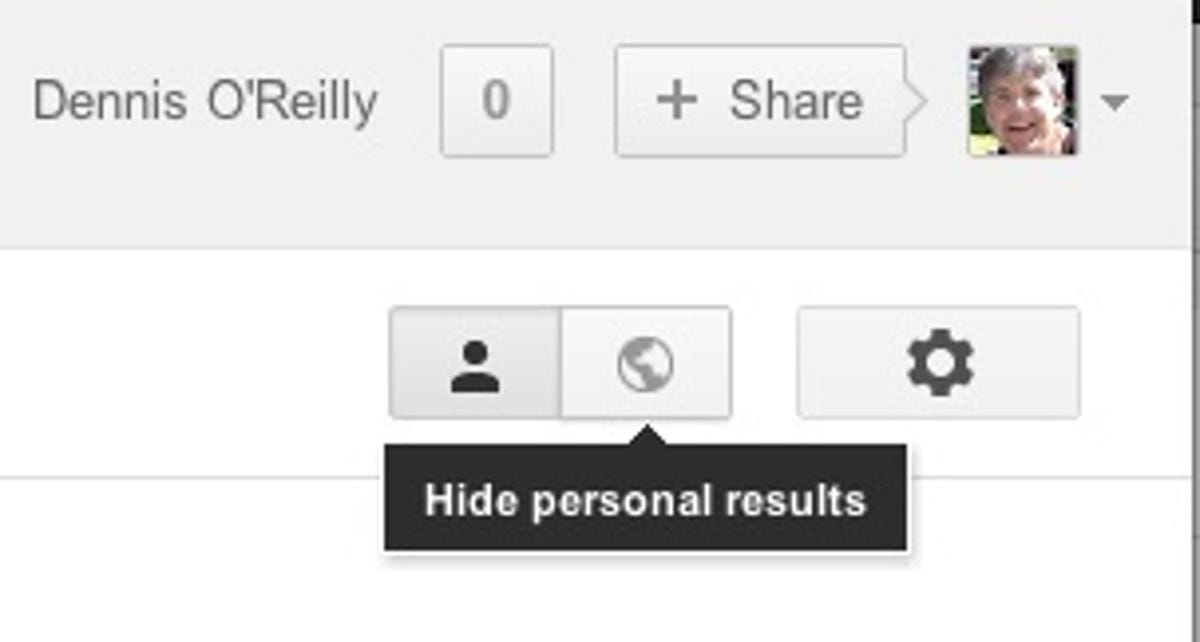 Google's "Hide personal search" button