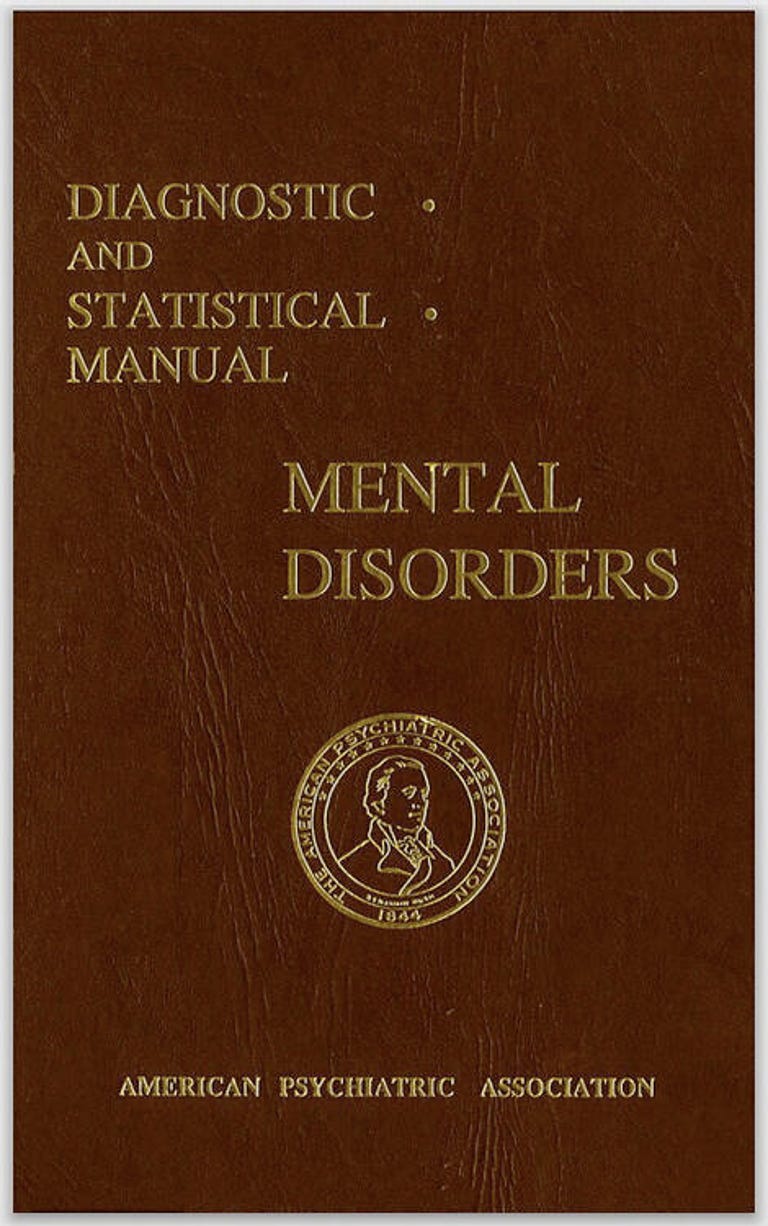 brown cover of first Diagnostic and Statistical Manual of Mental Disorders